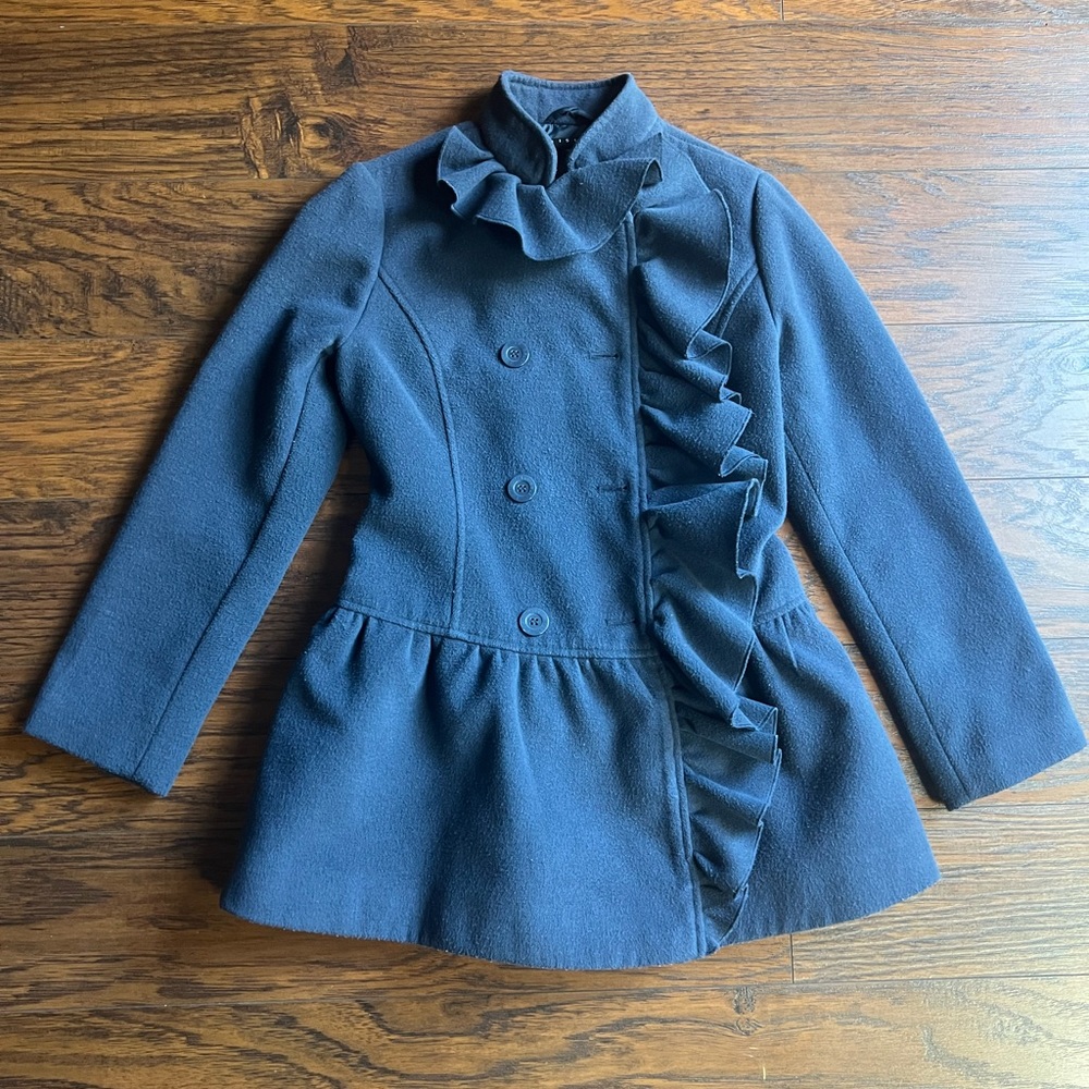 {Sisley} ruffle front coat